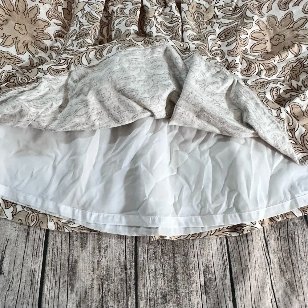 Talbots Cream and Brown Floral A-Line Cotton Skirt Size 8